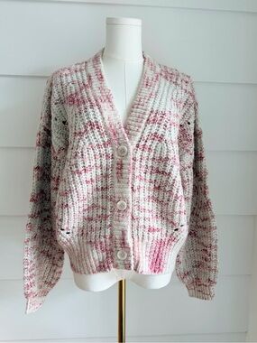 Margaret O'Leary Chunky Space-Dye Ribbed Cardigan in Pink Multi
